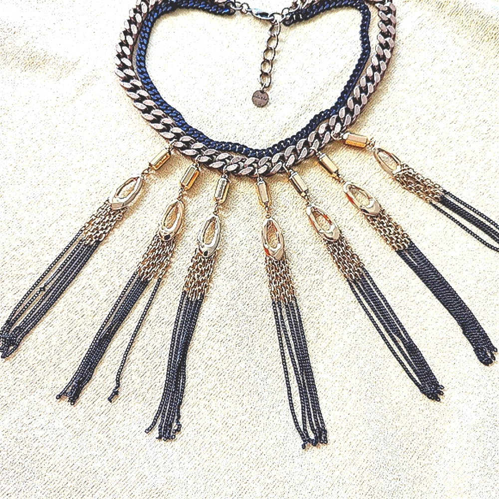 Stella & Dot Black & Gold Tone  Statement Necklace